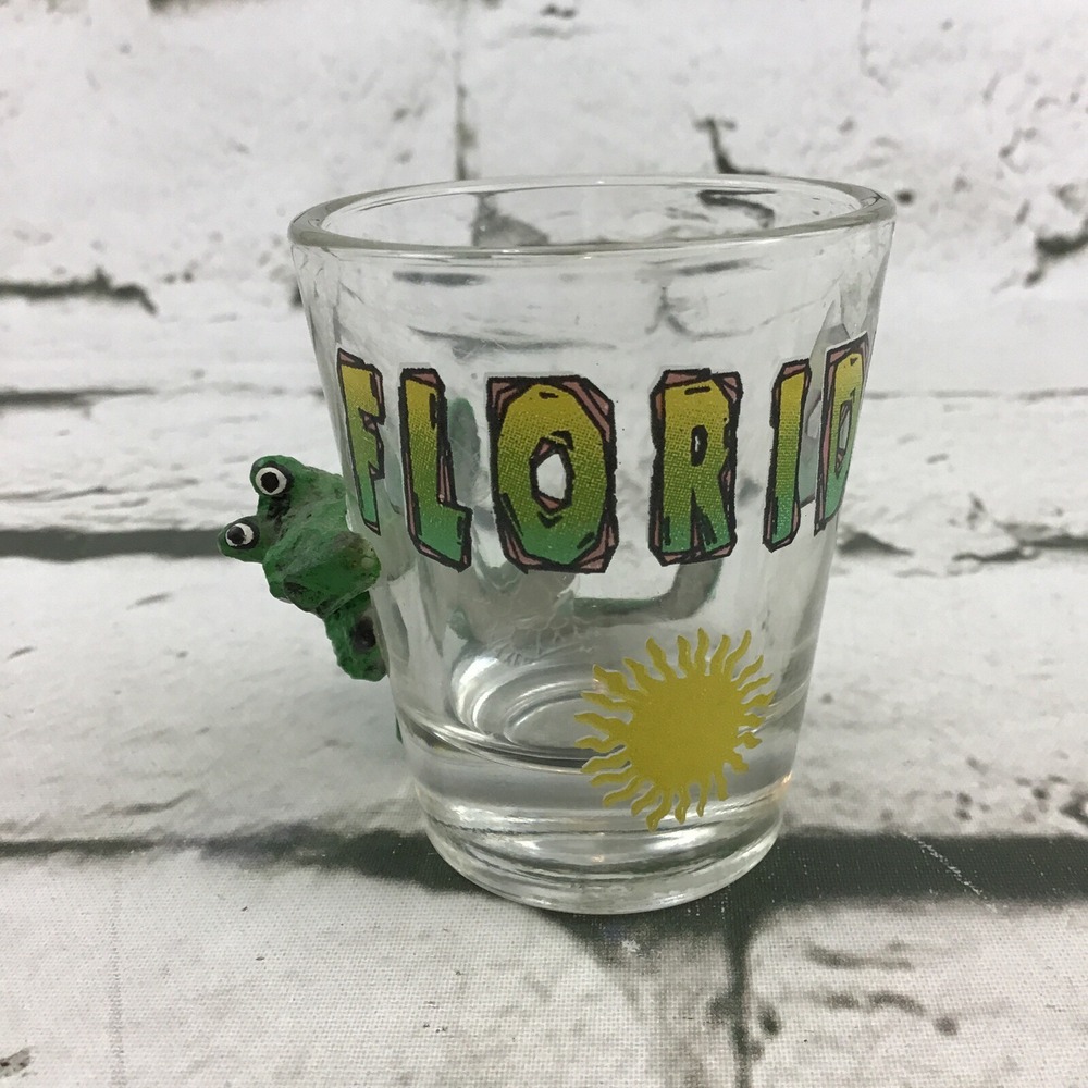 Florida Travel Souvenir Shot Glass 3D Alligator Figural Grip Glass Barware
